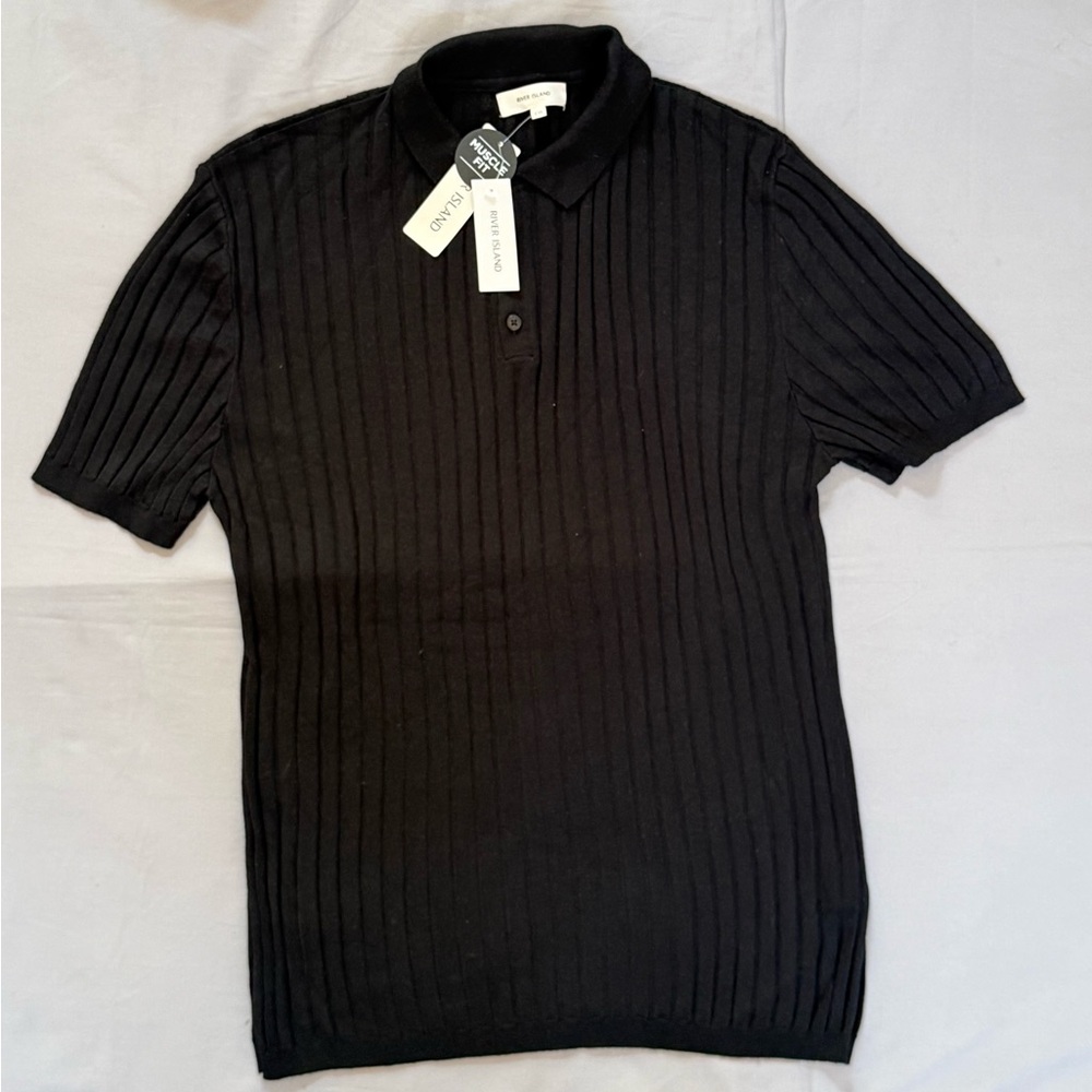 NWT‎ Men’s River Island Black Muscle Fit Polo Size XXL